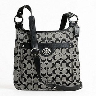 NWT COACH Black & White Signature Penelope Hippie Crossbody Handbag # 