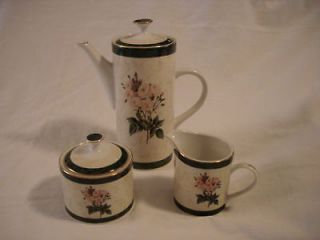 Coffee Tea Pot Creamer Sugar Bowl Set Juliana Pattern by Sakura 