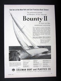 Coleman Boat & Plastics Bounty II 41 ft Yacht Sailboat 1958 Ad 