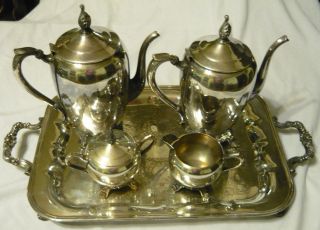   ROGERS Silver Coffee Tea 6pc Set creamer sugar lid tray pots #1883