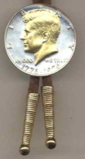 Bicentennial Kennedy 1/2 Dollar Bolo Ties 2 Toned Gold on Silver Coin 