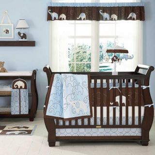   Brown Elephant Baby Boy 4pc Cheap Nursery Collection Crib Bedding Set