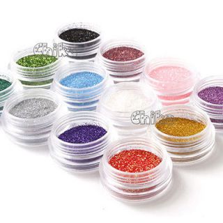 New 12 Color Nail Art Glitter UV Acrylic Dust Manicures Powder 