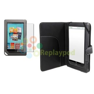 For Nook Color Black Leather Case Cover +Clear Screen Protector LCD 