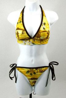 Blue Sky Swimwear Reggae Yellow Palm Tree String Tie Bikini Bottom 