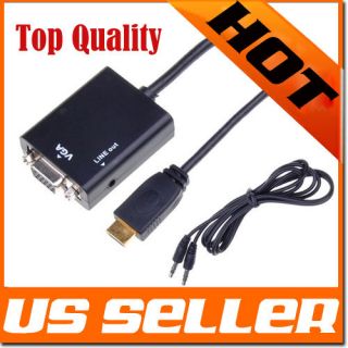 1080P HD HDMI To Output VGA + Audio Cable Converter Adapter For PC TV 