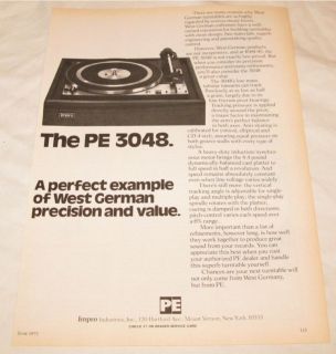Vintage PE 3048 Stereo Turntable PRINT AD 1975
