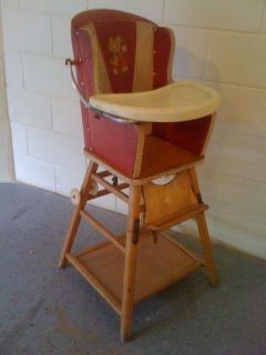   1940 Most Unusual Convertible High Chair w/Tuck n Roll Upholstery