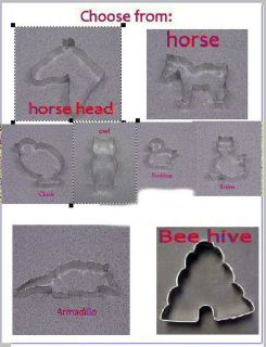 Horse, pony, Owl, Armadillo, beehive cookie cutter