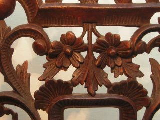 Old walnut wall corner shelf in carved wood 19 inches tall. Excellent 