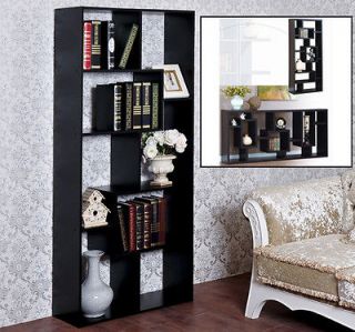 Frugah Black Wood Bookcase Display Stand Book Shelf Unique 70.9 High