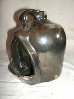 Antique CHICKEN WATERING CROCK. Small. Old Brown Glaze