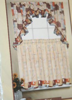 Kitchen Curtains Flori Flowers Vintage Look 60 x 36