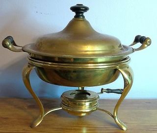 VINTAGE MANNING BOWMAN & CO BRASS & WOOD FOOD WARMER W/RE FILLABLE 
