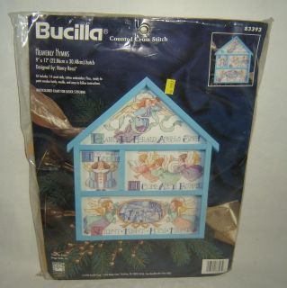 1996 Bucilla Counted Cross Stitch Kit Heavenly Hymns with Wood Hutch 