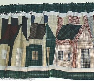 Country Primitive Saltbox School House Check Plaid Window Curtain 