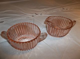 Hocking pink depression Queen Mary sugar bowl and creamer set