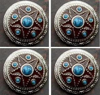 SILVER BROWN TURQUOISE CONCHOS HEADSTALL SADDLE BLANKET TACK COWGIRL 