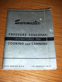 RARE 1950s Savemaster Pressure Saucepan Cooker Manual + Canning 