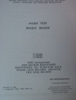 UREI 1620 MUSIC MIXER MANUAL 28 pgs