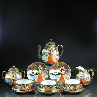   Moriage Kannon Tea Set Teapot Sugar Creamer Cups & Saucers Gilt