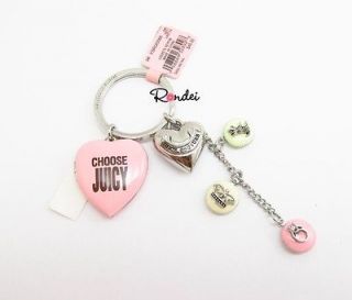 Juicy Couture Pink Heart Locket Crown Ring Keychain Key Fob Purse 