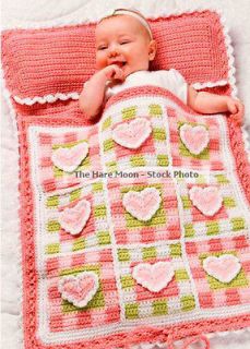   Baby Hearts Sleeping Bag, Blanket or Changing Mat PATTERN TO CROCHET