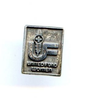   UF United Fund Women Red Cross Silver Plated Lapel Brooch Pin