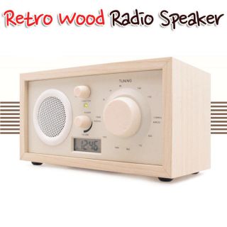 retro wood table stereo AM/FM speaker alarm clock brown vintage style 