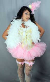 Sexy Cupcake Corset Costume Halloween M L Tutu Yellow Pink Feather 