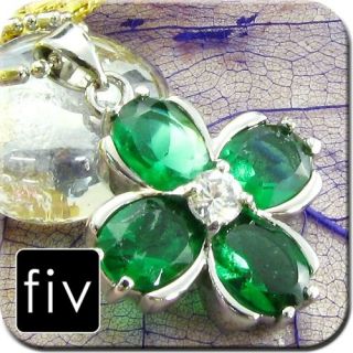   GREEN EMERALD TOPAZ 18K WHITE GOLD PLATED NECKLACE PENDANT CHAIN *OZ