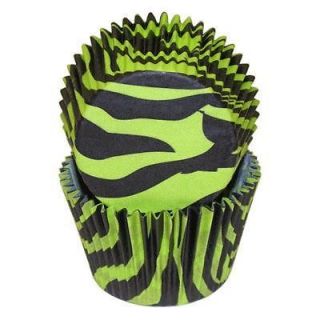 GREEN BLACK ZEBRA THICK STRONG CUPCAKE LINERS 36 CT STD