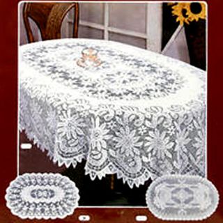  60 x 90 ELEGANT OVAL WHITE FLORAL POLYESTER LACE DINING TABLECLOTH 