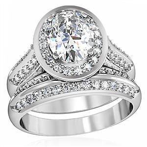   TOP SELLING FABULOUS 2 CARAT OVAL 2 PIECE WEDDING RING SET SIZE 7