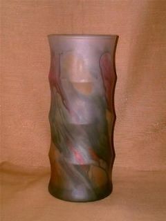   Glass Hand Painted by Rueven Cylinder Vase or Tumbler Ribbed​ Floral