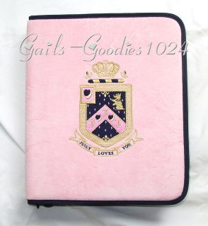 JUICY COUTURE Pink Velour Crest 3 Ring Binder w/ Folders, Paper 