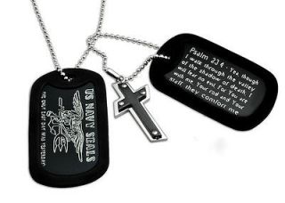   Dog Tag U.S Navy Logo and Prayer w/ Cross Pendant Necklace  AN050