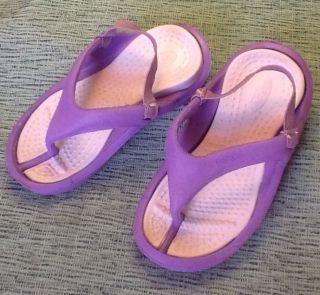 NWT Crocs Jibbitz Purple Pink Flip Flop Shoe Boy Girl Toddler Size XS 