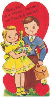   Valentine Card Teacher Boy and Girl Bouquet Die Cut for Children Kids