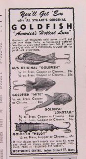 1954 AL STUARTS ORIGINAL GOLDFISH AMERICAS HOTTEST FISHING LURE AD