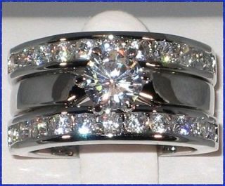54 Ct Solitaire CZ Rhodium EP Bridal Engagement Wedding Ring Guard 