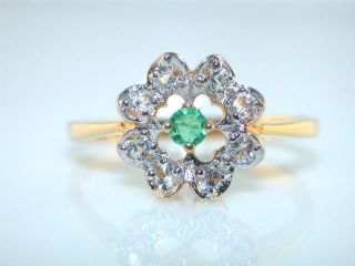 FRANKLIN MINT GENUINE EMERALD & CZ STERLING SILVER GOLD PLATED RING
