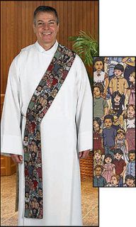   OF THE WORLD TAPESTRY STOLE DEACON STYLE~REINFORCED STITCHING ~CLERGY