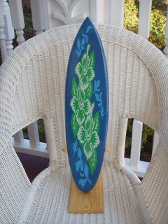   Wood Hawaiian Surfboard on Stand Display, Table Home Decor GREEN, BLUE