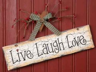Primitive Hanging Wood Sign Live, Laugh, Love Home Decor Wall 