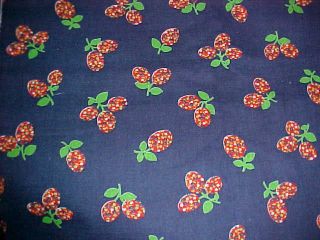 Vintage 1970s Fruit Fabric Cotton Calico Print Faux Denim Cherry Berry 