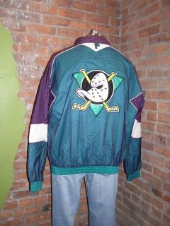 VTG Anaheim Mighty Ducks Jacket by Pro Player Large Embroidered Logos 