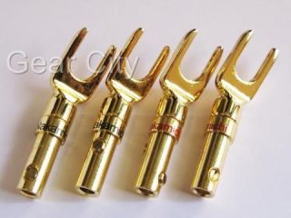 Gold Plated Spade Plug Speaker Cable Wire Connector Hi Fi MSP04