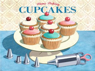   Cupcakes Metal Sign, Retro Kitchen Decor, Vintage Decorating Tools