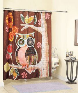 FRIENDLY OWL BATH COLLECTION SHOWER CURTAIN TOWELS RUG SOAP DISH 